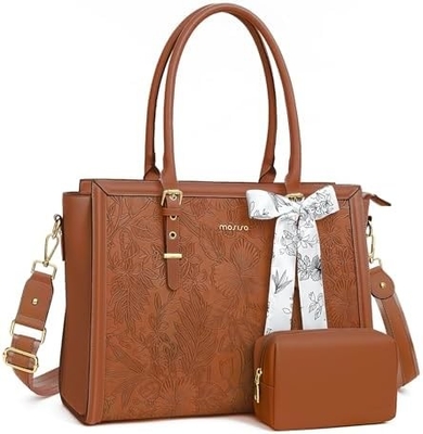MOOSISO LAPTOP BAG FOR WOMEN, 17-17.3 INCH PU LEATHE TOTE BAG Kompatybilny z MACBOOK, HP, DELL, ASUS NOTEBOOK
