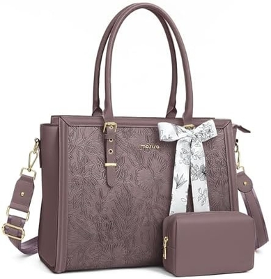 MOOSISO LAPTOP BAG FOR WOMEN, 17-17.3 INCH PU LEATHE TOTE BAG Kompatybilny z MACBOOK, HP, DELL, ASUS NOTEBOOK