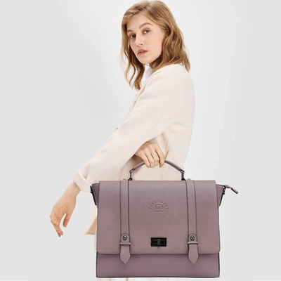 EASEGAVE DAMASKY 17 INCH LAPTOP BRIEFCASE, VINTAGE PURPLE SAFFIANO ECO-LEATHER, MULTI-COMPARTMENT, 3 lb pojemność wagi