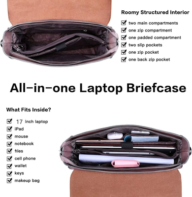 EASEGAVE DAMASKY 17 INCH LAPTOP BRIEFCASE, VINTAGE PURPLE SAFFIANO ECO-LEATHER, MULTI-COMPARTMENT, 3 lb pojemność wagi