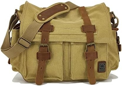 Sekhunk Vintage Wojskowa skóra płótna laptop torba posłańcy torby średnie