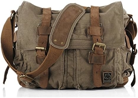 Sekhunk Vintage Wojskowa skóra płótna laptop torba posłańcy torby średnie