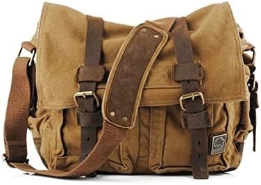 Sekhunk Vintage Wojskowa skóra płótna laptop torba posłańcy torby średnie