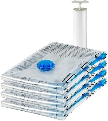 Amazon Basics Puszkowe kompresyjne torby z zamkiem z pompą ręczną, średnie, 5-pack, białe, niebieskie
