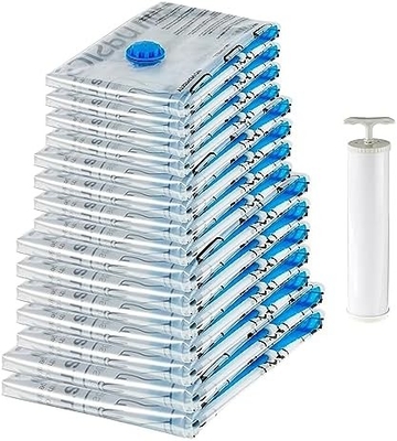 Amazon Basics Puszkowe kompresyjne torby z zamkiem z pompą ręczną, średnie, 5-pack, białe, niebieskie