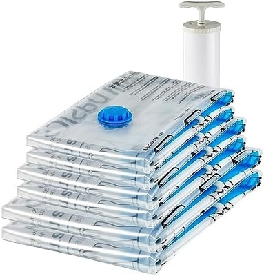 Amazon Basics Puszkowe kompresyjne torby z zamkiem z pompą ręczną, średnie, 5-pack, białe, niebieskie
