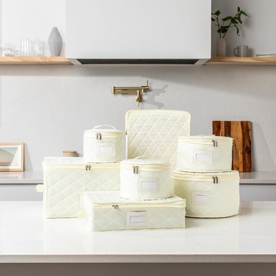 CHINA STORAGE CONTAINERS QUILTED. 7PC DISHES STORAGE KIT Z 48 CUT-TO-SIZE FELT INNERS. FINE CHINA STORAGE, Płytka