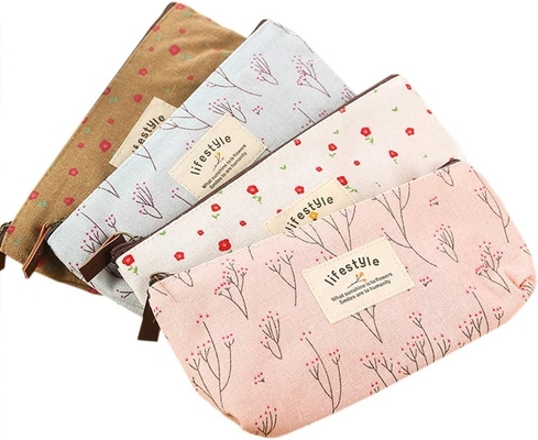 Pudełka ołówkowa, Cute Floral Flower Canvas Zipper Pudełka ołówkowa Cudowna tkanina Flower Tree Pen Bags Supplies 4 Pcs