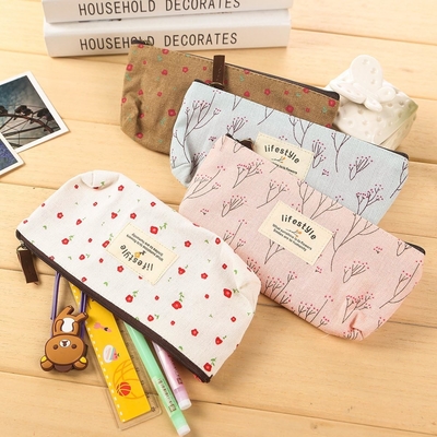 Pudełka ołówkowa, Cute Floral Flower Canvas Zipper Pudełka ołówkowa Cudowna tkanina Flower Tree Pen Bags Supplies 4 Pcs