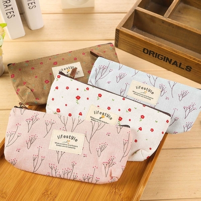 Pudełka ołówkowa, Cute Floral Flower Canvas Zipper Pudełka ołówkowa Cudowna tkanina Flower Tree Pen Bags Supplies 4 Pcs