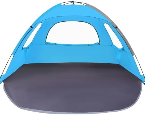 WhiteFang Beach Tent Anti-UV Przenośny schron przeciwsłoneczny dla 3/4/6 osób, podłoga rozszerzalna z 3 siatkami wentylacyjnymi