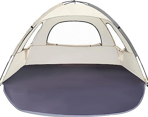 WhiteFang Beach Tent Anti-UV Przenośny schron przeciwsłoneczny dla 3/4/6 osób, podłoga rozszerzalna z 3 siatkami wentylacyjnymi