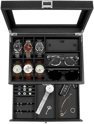 GUKA Watch Box 12 Slot Watch Display Organizer Skóra Biżuteria Pudełko Skarpetka Szkło Urodziny dla Mężczyzn Kobiety, Dziecko Mąż