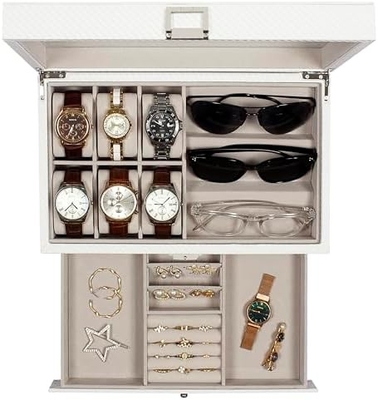 GUKA Watch Box 12 Slot Watch Display Organizer Skóra Biżuteria Pudełko Skarpetka Szkło Urodziny dla Mężczyzn Kobiety, Dziecko Mąż