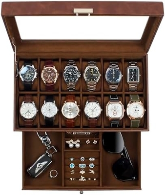 GUKA Watch Box 12 Slot Watch Display Organizer Skóra Biżuteria Pudełko Skarpetka Szkło Urodziny dla Mężczyzn Kobiety, Dziecko Mąż