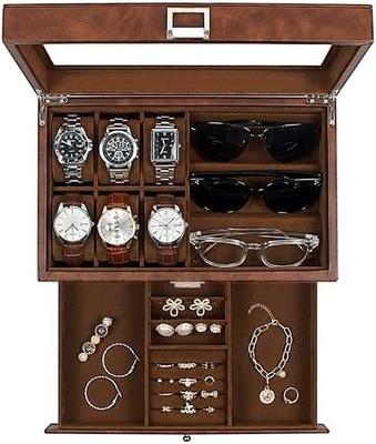 GUKA Watch Box 12 Slot Watch Display Organizer Skóra Biżuteria Pudełko Skarpetka Szkło Urodziny dla Mężczyzn Kobiety, Dziecko Mąż