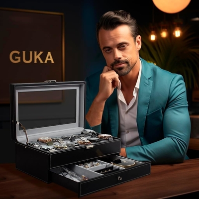 GUKA Watch Box 12 Slot Watch Display Organizer Skóra Biżuteria Pudełko Skarpetka Szkło Urodziny dla Mężczyzn Kobiety, Dziecko Mąż