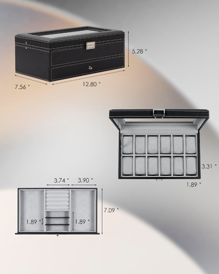 GUKA Watch Box 12 Slot Watch Display Organizer Skóra Biżuteria Pudełko Skarpetka Szkło Urodziny dla Mężczyzn Kobiety, Dziecko Mąż