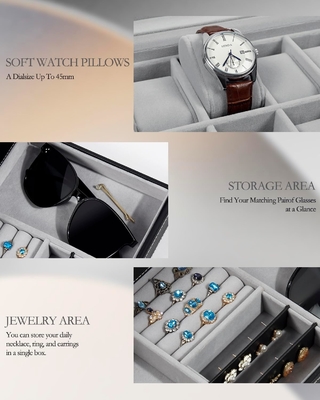 GUKA Watch Box 12 Slot Watch Display Organizer Skóra Biżuteria Pudełko Skarpetka Szkło Urodziny dla Mężczyzn Kobiety, Dziecko Mąż