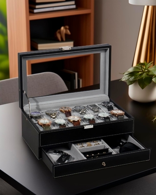 GUKA Watch Box 12 Slot Watch Display Organizer Skóra Biżuteria Pudełko Skarpetka Szkło Urodziny dla Mężczyzn Kobiety, Dziecko Mąż