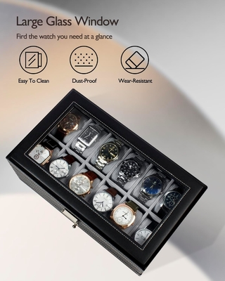GUKA Watch Box 12 Slot Watch Display Organizer Skóra Biżuteria Pudełko Skarpetka Szkło Urodziny dla Mężczyzn Kobiety, Dziecko Mąż
