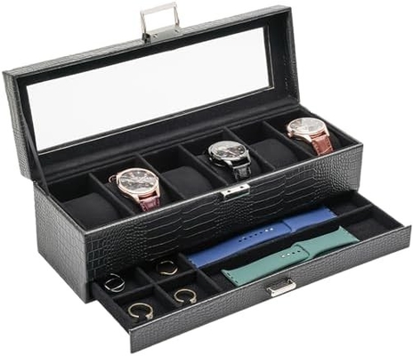 ProCase Watch Box Organizer dla mężczyzn, 6 slot Watch Display Case z szufladą, Dzień Ojca Prezent Men Watch Holder Watch