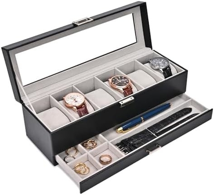 ProCase Watch Box Organizer dla mężczyzn, 6 slot Watch Display Case z szufladą, Dzień Ojca Prezent Men Watch Holder Watch