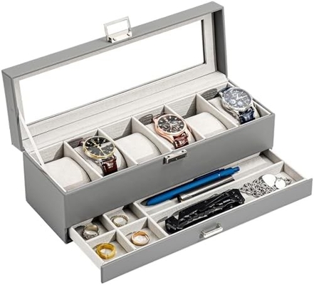 ProCase Watch Box Organizer dla mężczyzn, 6 slot Watch Display Case z szufladą, Dzień Ojca Prezent Men Watch Holder Watch