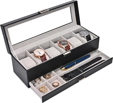 ProCase Watch Box Organizer dla mężczyzn, 6 slot Watch Display Case z szufladą, Dzień Ojca Prezent Men Watch Holder Watch