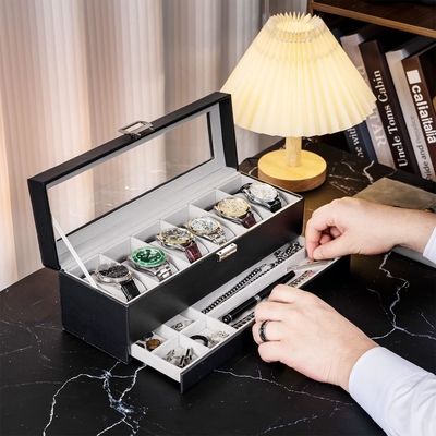 ProCase Watch Box Organizer dla mężczyzn, 6 slot Watch Display Case z szufladą, Dzień Ojca Prezent Men Watch Holder Watch