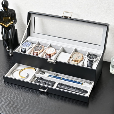 ProCase Watch Box Organizer dla mężczyzn, 6 slot Watch Display Case z szufladą, Dzień Ojca Prezent Men Watch Holder Watch