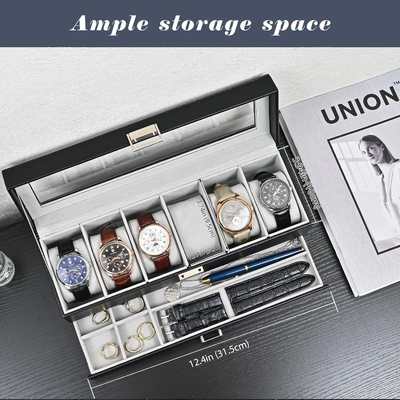 ProCase Watch Box Organizer dla mężczyzn, 6 slot Watch Display Case z szufladą, Dzień Ojca Prezent Men Watch Holder Watch