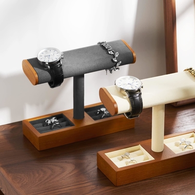 Solid Wood Watch Display Stand T-bar Watch Stand Biżuteria Holder Stand Watch Case dla mężczyzn Watch Holder Organizer dla mężczyzn
