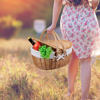 Koszyk piknikowy z okładką i uchwytem, wytrzymałe tkaniny z podszewką do mycia na Wielkanoc, Dzień Matki, kemping na świeżym powietrzu.