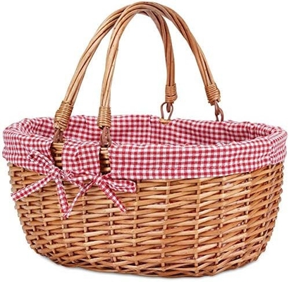 G GOOD GAIN Wicker Picnic Basket z podwójnymi złożonymi uchwytami, Willow Picnic Hamper, Natural Hand Woven Easter Basket,