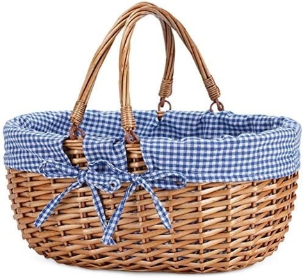 G GOOD GAIN Wicker Picnic Basket z podwójnymi złożonymi uchwytami, Willow Picnic Hamper, Natural Hand Woven Easter Basket,