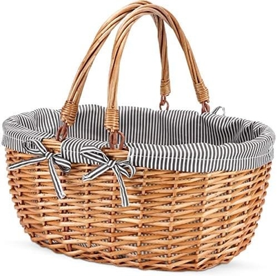 G GOOD GAIN Wicker Picnic Basket z podwójnymi złożonymi uchwytami, Willow Picnic Hamper, Natural Hand Woven Easter Basket,