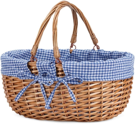 G GOOD GAIN Wicker Picnic Basket z podwójnymi złożonymi uchwytami, Willow Picnic Hamper, Natural Hand Woven Easter Basket,