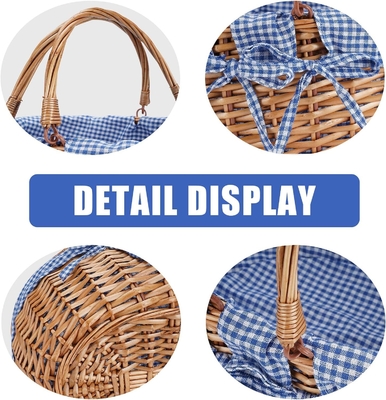 G GOOD GAIN Wicker Picnic Basket z podwójnymi złożonymi uchwytami, Willow Picnic Hamper, Natural Hand Woven Easter Basket,