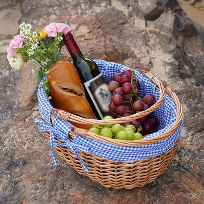 G GOOD GAIN Wicker Picnic Basket z podwójnymi złożonymi uchwytami, Willow Picnic Hamper, Natural Hand Woven Easter Basket,