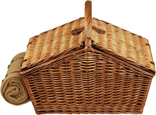 Piknik w Ascot Huntsman Angielski styl Willow Picnic Basket z obsługą dla 4 osób, zestaw kawy i koce.