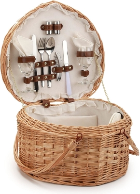 Koszyk piknikowy dla 2 osób Piknik w kształcie serca Pusty, tkaniny, Wicker, Willow, drewno, plecak z opakowaniem