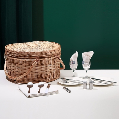 Koszyk piknikowy dla 2 osób Piknik w kształcie serca Pusty, tkaniny, Wicker, Willow, drewno, plecak z opakowaniem
