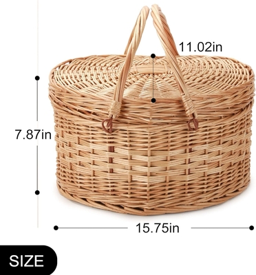 Koszyk piknikowy dla 2 osób Piknik w kształcie serca Pusty, tkaniny, Wicker, Willow, drewno, plecak z opakowaniem