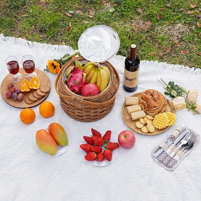 Małe koszyki piknikowe z izolowanym chłodnikiem, koszyki piknikowe na 2 osoby, koszyki drewniane,