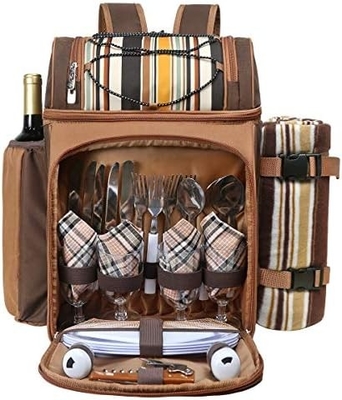 Hap Tim Picnic Backpack Cooler dla 4 osób z izolowaną torbą do chłodzenia, podkładką do wina, kocem z wełny,