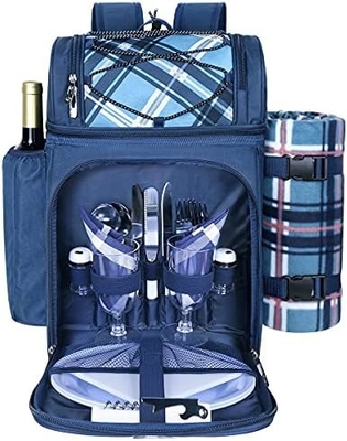Hap Tim Picnic Backpack Cooler dla 4 osób z izolowaną torbą do chłodzenia, podkładką do wina, kocem z wełny,