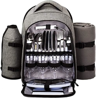 Hap Tim Picnic Backpack Cooler dla 4 osób z izolowaną torbą do chłodzenia, podkładką do wina, kocem z wełny,