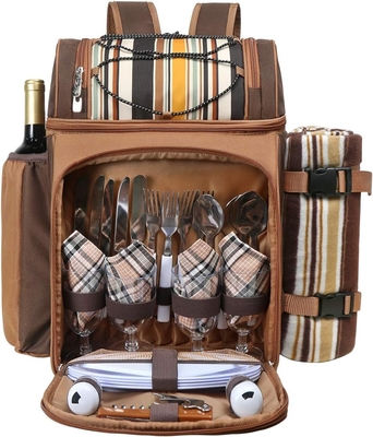 Hap Tim Picnic Backpack Cooler dla 4 osób z izolowaną torbą do chłodzenia, podkładką do wina, kocem z wełny,