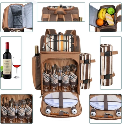 Hap Tim Picnic Backpack Cooler dla 4 osób z izolowaną torbą do chłodzenia, podkładką do wina, kocem z wełny,